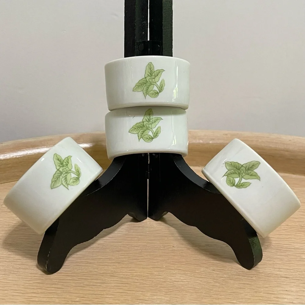 Vintage Herbs & Spices by Shafford Japan Porcelain Floral Napkin Rings Set of 4